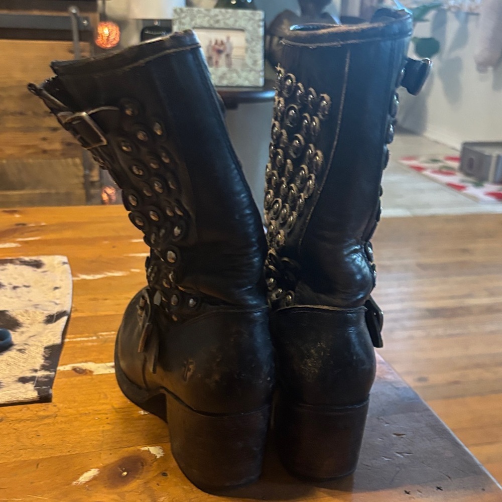 FRYE Vera Studded Black Leather Mid-Calf Boots - Picture 8 of 11